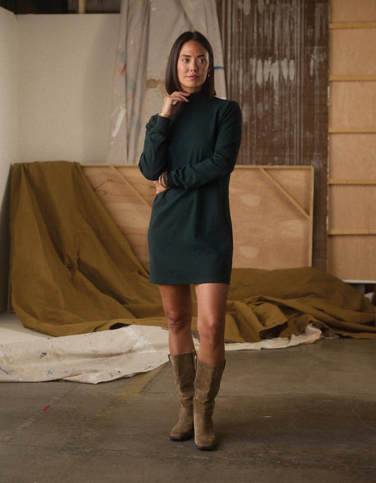 Puremeso Mockneck Everyday Dress in Emerald