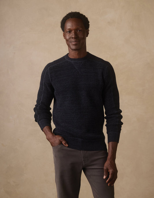 Waffle Crewneck Sweater in Dark Navy Marled